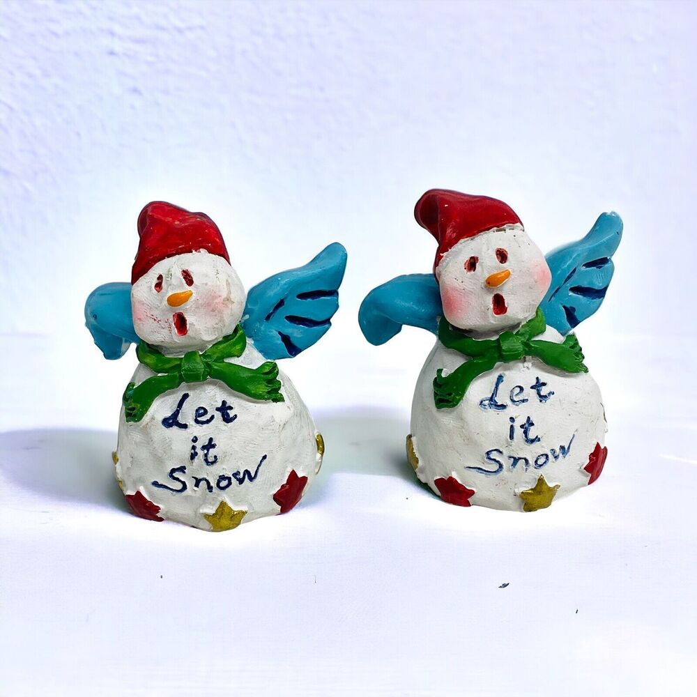 Mini Snowmen with Wings Figurines Let It Snow Winter Holiday Christmas Decor